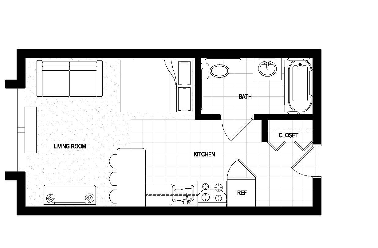 Floor plan for studio, 1 bath, 325 sqft